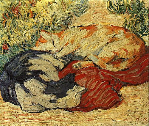 Cats on a red cloth, 1909, Franz Marc