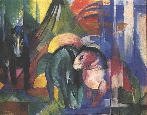 Three horses at the watering place, 1913, Franz Marc