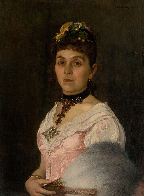 Podobizeň dámy s vejárom. Portrét grófky Márie Nyáry Radvánskej, 1885, Döme Skuteczky