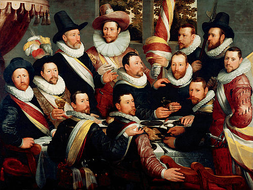 Banquet of the Officers of both companies of the Haarlem Militia, 1597, Cornelis Cornelisz van Haarlem