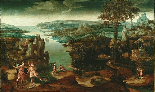 Story of Tobias and the angel from the Book of Tobit, 1550, Joachim Patinier
