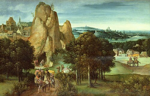 Rocky landscape with muleteers, camels, and Saint Jerome, 1524, Joachim Patinier