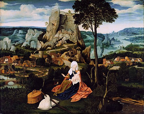 Repos pendant la fuite en Égypte, 1520, Joachim Patinier