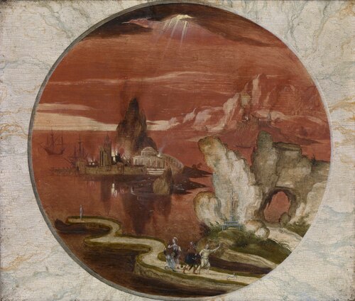 Sodoma and Gomora on fire, 1502, Joachim Patinier