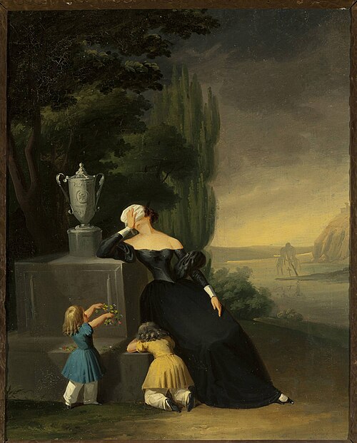 Widow with a child at her husband's grave, 1845, Wincenty Smokowski
