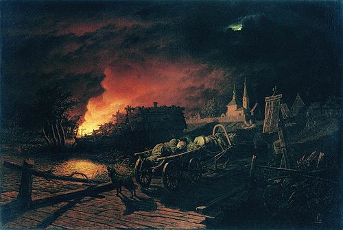 The Fire in the Village at Night, 1867, Leonid Solomatkine