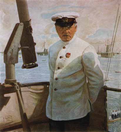Voroshilov at the battleship Marat, 1929, Isaak Brodsky