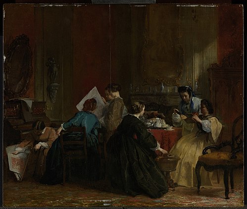 Group of Women Looking at Stereoscope Photographs, 1868, Jacob Spoel