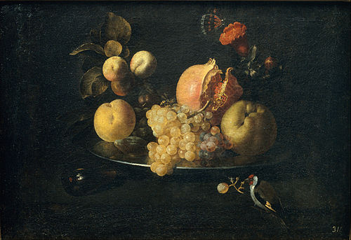 Nature morte aux fruits et chardonneret, 1650, Juan de Zurbarán
