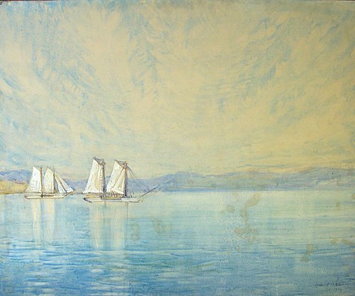 Scows in Wellington Harbour, 1909, Esmond Hurworth Atkinson