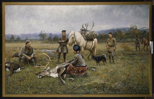 Sami Collecting Reindeer which have Been Shot, 1892, Johan Tiren