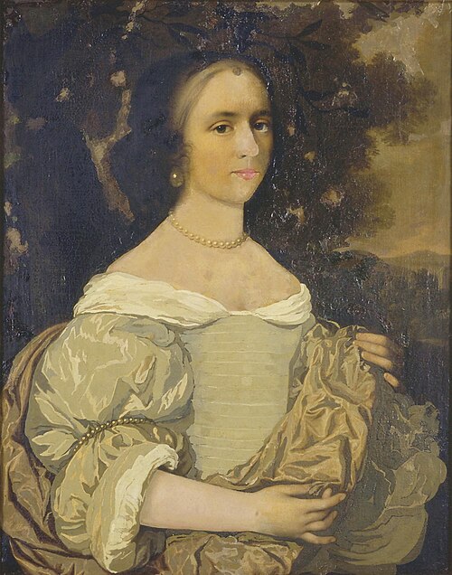 Portrait of a lady in a landscape, possibly Barbara Thiens, 1665, Pieter Nason