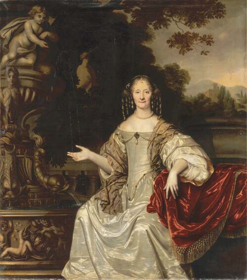 Portrait of Cornelia Reynst at a fountain, 1665, Pieter Nason