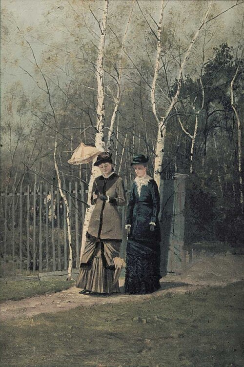 Eva Sars spaserende i Slottsparken med en venninne, 1880, Frits Thaulow