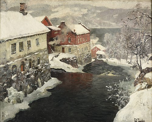 Fabriques en Norvège, les deux moulins sur la rivière Mesma, 1905, Frits Thaulow