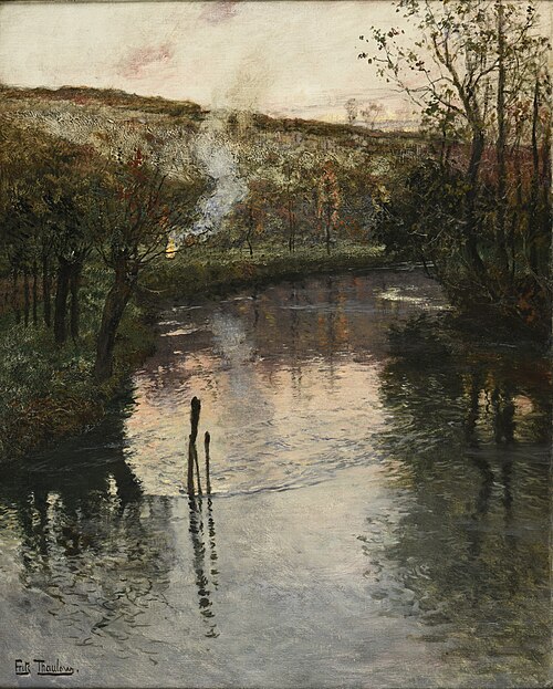 Soleil couchant sur l'Arques à Péquigny, 1950, Frits Thaulow