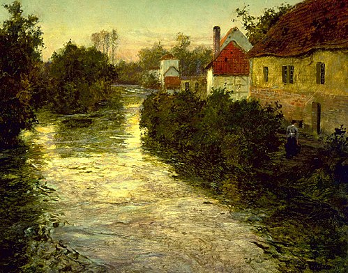 Village on the Bank of a Stream, 1897, Frits Thaulow