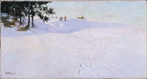 Skiers at the Top of a Snow-covered Hill, 1894, Frits Thaulow