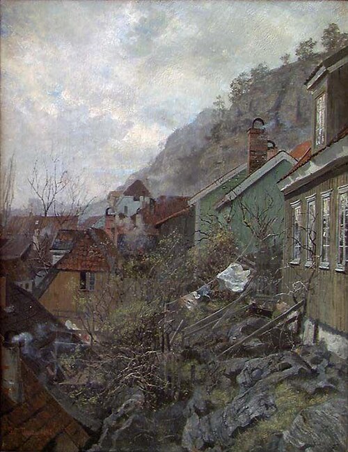 Houses in Kragerø, 1882, Frits Thaulow