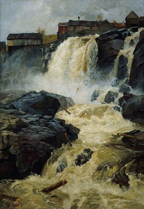 The Waterfall Haugsfossen, 1883, Frits Thaulow