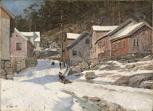 Street in Kragerø, 1882, Frits Thaulow
