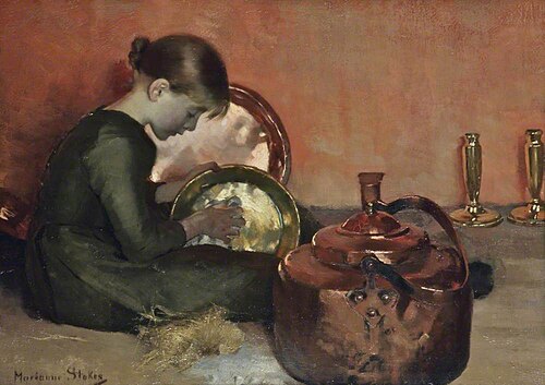 Polishing Pans, 1887, Marianne Stokes