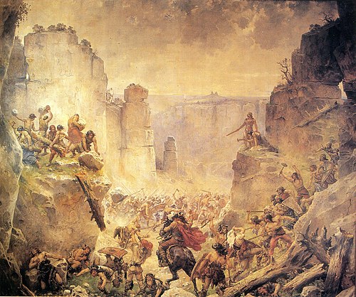 Slaughter of the Saxons under Hruba Skála, 1895, Mikoláš Aleš