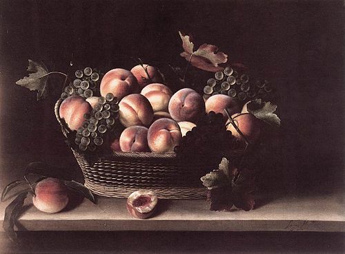 Basket with Peaches and Grapes, 1631, Louise Moillon