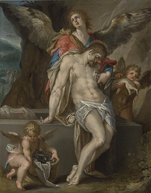 Engelen dragen het lichaam van Christus (Engelenpietà), 1587, Bartholomeus Spranger