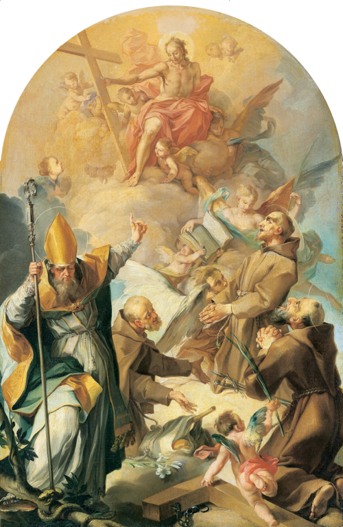 Three Capuchin Saints and a Bishop Worshipping Christ and the Cross, 1630, Giovanni Lanfranco