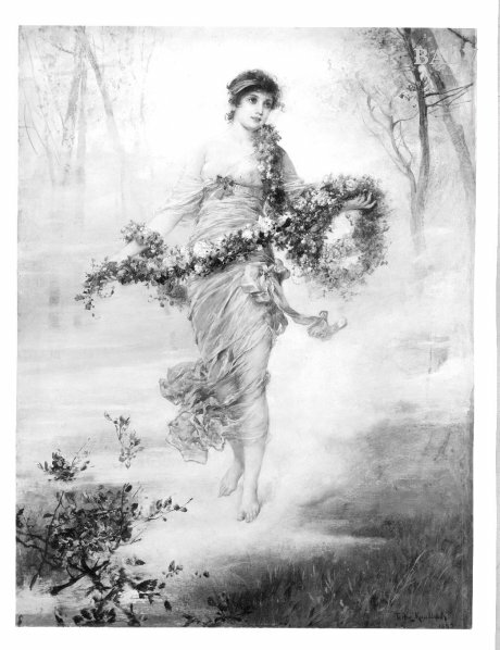 girl with flower-wreaths, 1882, Friedrich August von Kaulbach