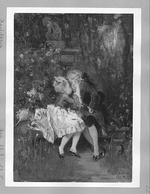 2 children in 18. c. dresses. "The kiss.", 1872, Friedrich August von Kaulbach
