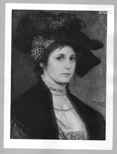 Bildnis einer jungen Frau mit Federhut, 1876, Friedrich August von Kaulbach