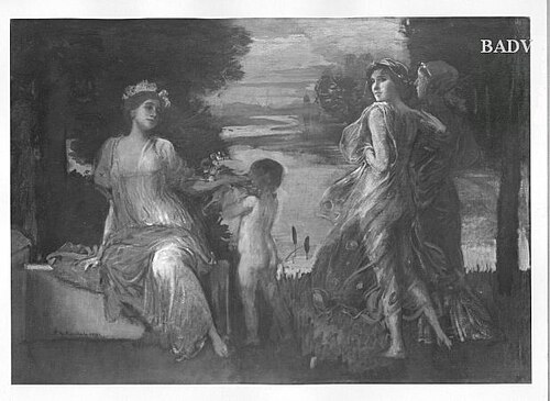 Drei Frauengestalten und Kind am Flussufer, 1891, Friedrich August von Kaulbach