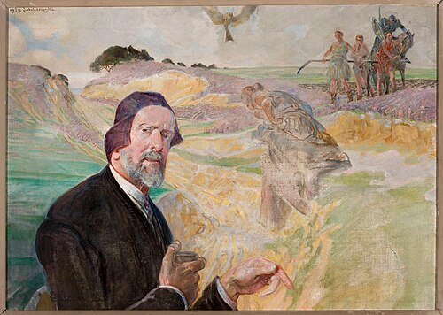 Self-portrait with a Polish road, 1924, Jacek Malczewski