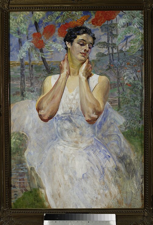Portrait of a woman against rowan trees., 1917, Jacek Malczewski