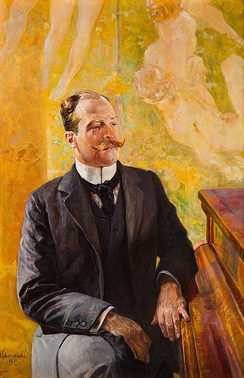 Portret mężczyzny przy pianinie  (Tadeusz Błotnicki?), 1901, Jacek Malczewski