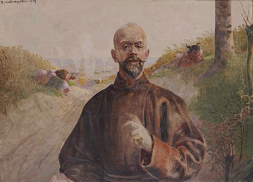 Autoportret w habicie z pejzażem, 1909, Jacek Malczewski