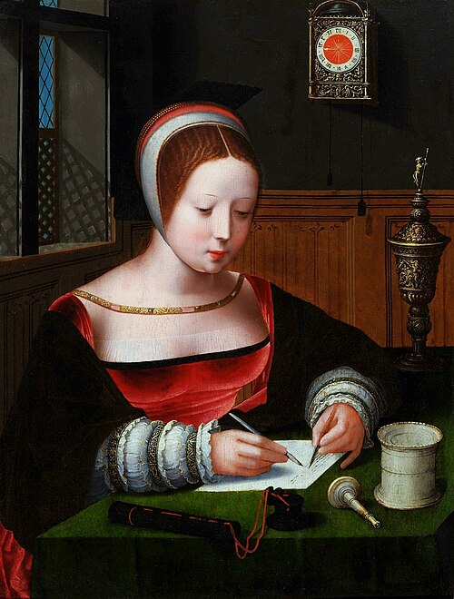 Marie-Madeleine écrivant., 1520, Maître des demi-figures