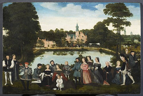 Une fête de famille en plein air, au château de Rum-, 1530, Maître des demi-figures