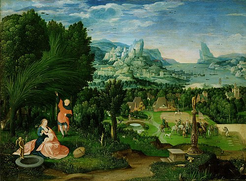 Landscape with the Rest on the Flight into Egypt, 1550, Maître des demi-figures