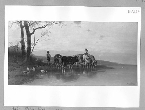 landscape, cattle at a lake, 1885, Christian Mali