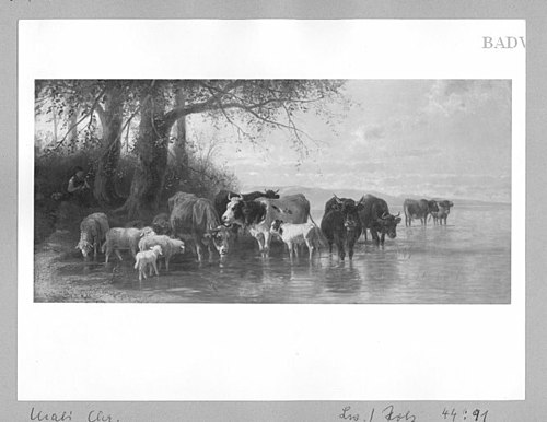 cows + sheep at a lake, 1876, Christian Mali