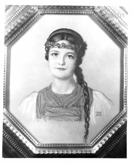 Junges Mädchen mit Kranz (Brustbild, achteckig), 1862, Franz von Stuck