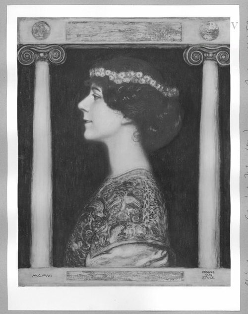 Portrait of lady between Doric columns, 1906, Franz von Stuck