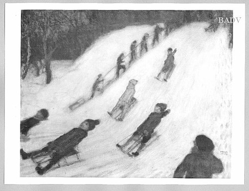 children on sledges, 1888, Franz von Stuck