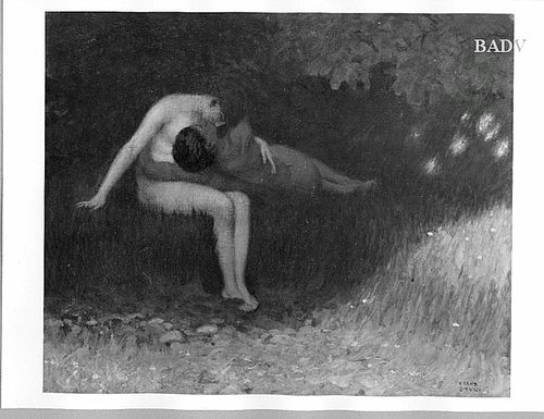 Liebesfrühling, Männlicher und weiblicher Akt unter Bäumen, 1888, Franz von Stuck