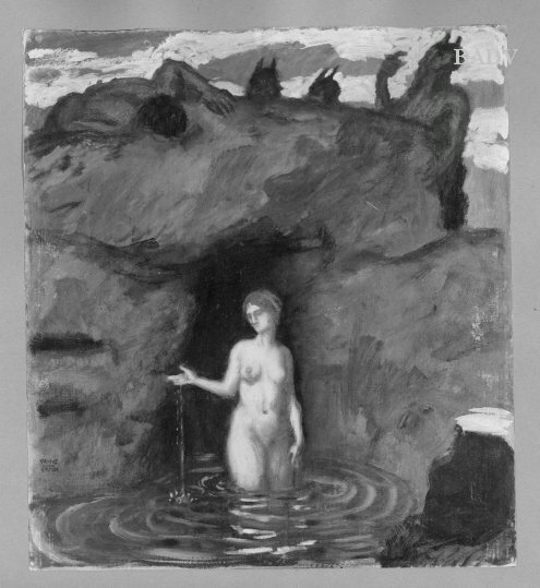 bathing nymph + looking Satyr, 1888, Franz von Stuck