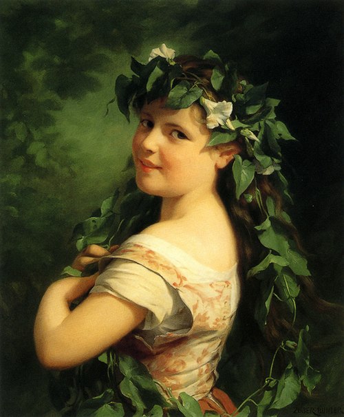 Girl with wreath., 1850, Fritz Zuber-Buhler