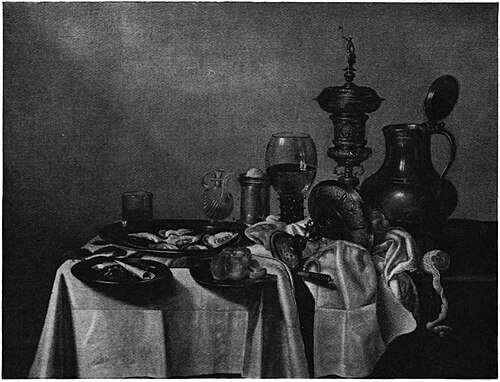 Still life with gilt cup and other objects on a draped table, 1640, Gerrit Willemsz. Heda
